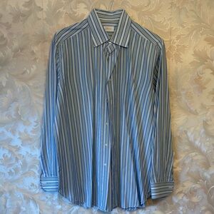 Brioni Blue and White Striped Dress Shirt